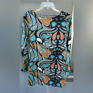 Uniq Retro Mod Abstract Print Long Sleeve Dress Multicolor Open Back Size Sm
